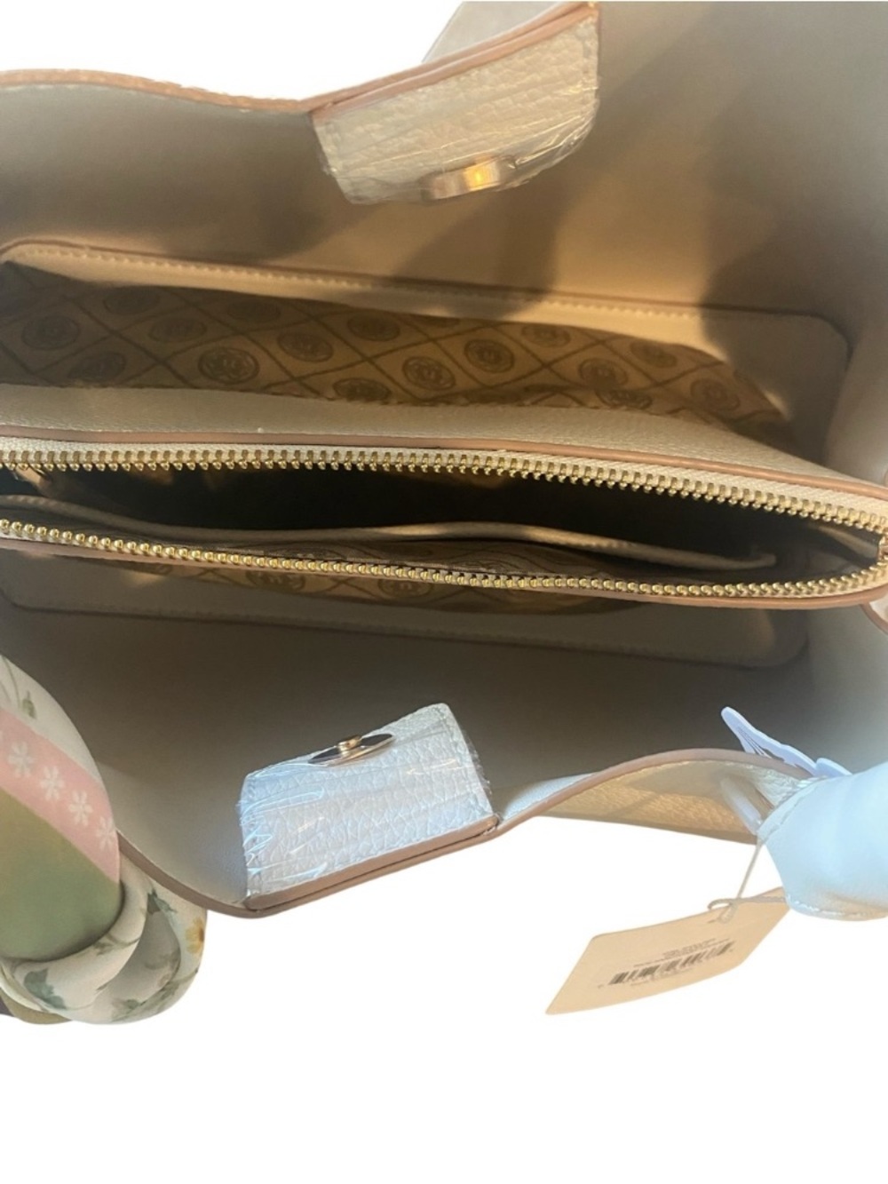 Nanette Lepore Cream Textured Tote with Scarf Accent - Picture 11 of 13